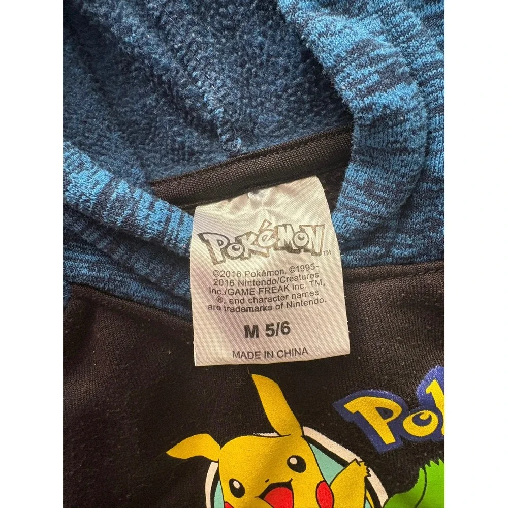 Pokemon Hoodie Youth Size 5/6 Blue Black Pullover Pikachu Charmander Bulbasaur